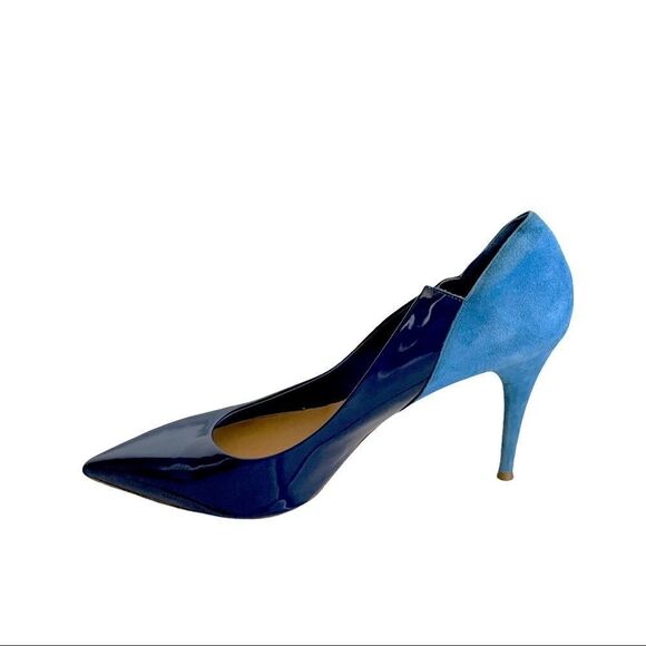 Chloe Leather High Heel Pointy Toe Pumps Shoes Made In Italy Blue 39.5 - Picture 3 of 15